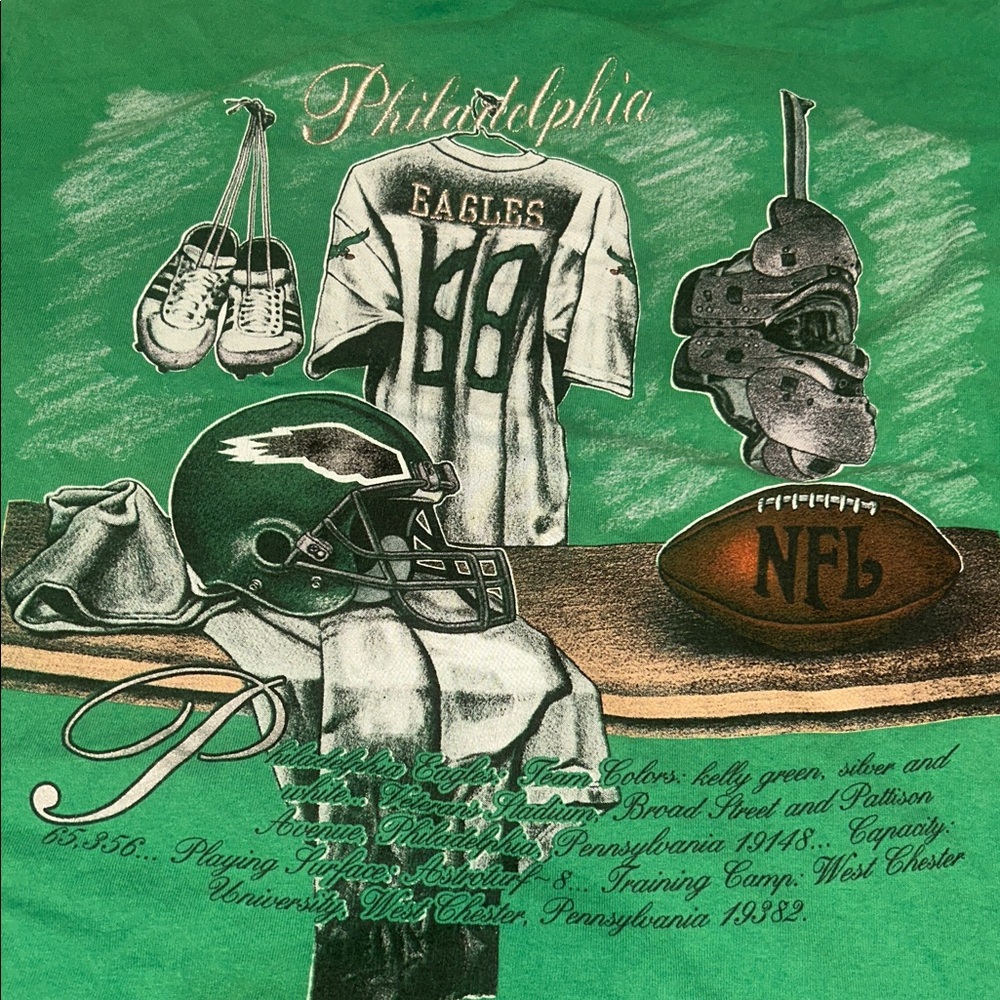 Vintage 90s Philadelphia Eagles Nutmeg NFL Shirt Embroidered Graphic Kelly Green - Picture 4 of 4